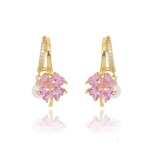 Fashion Crystal Four-leaf Flower Pearl Earrings
