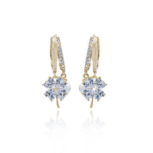 Fashion Crystal Four-leaf Flower Pearl Earrings