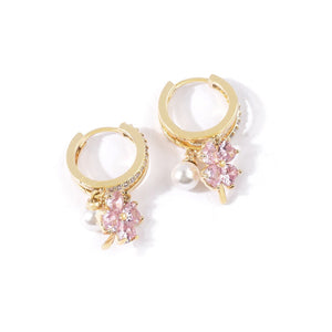 Fashion Crystal Four-leaf Flower Pearl Earrings