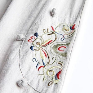 Cotton and Linen Embroidered Wide-leg Pants