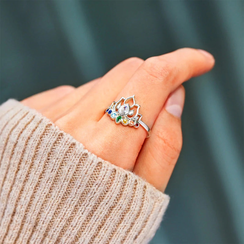 Healing Anxiety Colorful Lotus Ring
