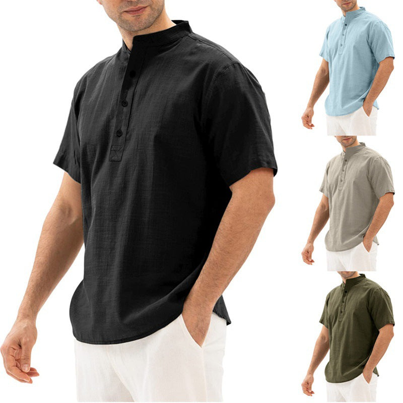 Solid Color Stand Collar Pullover Shirt